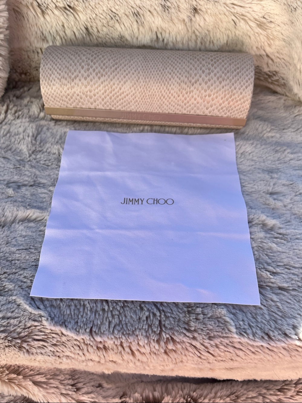 Jimmy Choo Pale Pink Snake-Effect Glasses Case - Picture 11 of 12